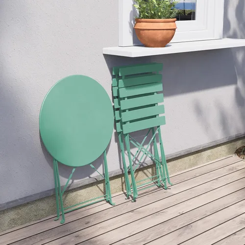Miniatura 7 de Grand patio Juego de muebles plegables de 3 piezas para exteriores con marco de acero de primera calidad, diseño portátil para bistró y balcón Verde