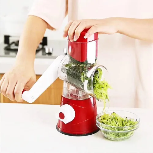 Miniatura 4 de Rallador rotativo de queso, 3 cuchillas de tambor, velocidad manual, redondo, rebanador de alimentos, molinillo de nueces con base de succión fuerte