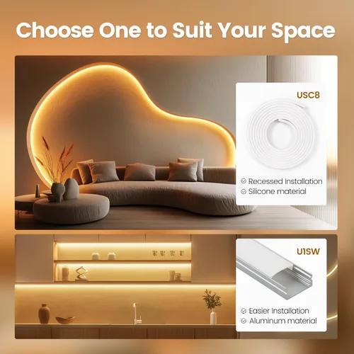 Miniatura 6 de Muzata Difusor LED de silicona sin manchas de 16.5 pies/16.4 ft con canal LED blanco flexible con brida empotrada tubo flexible