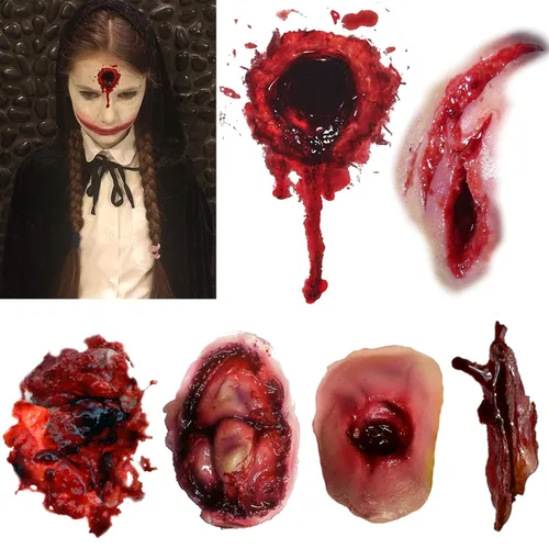 Tatuaje temporal de Halloween – Tatuajes de heridas sangrientas, calcomanías de sangre realistas, tatuajes de maquillaje de zombi de cara falsa para