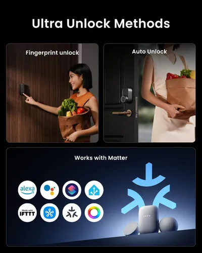 Miniatura 11 de Smart Lock Ultra con teclado, cerradura de puerta de huellas dactilares, control remoto de aplicación, cerrojo de teclado WiFi integrado, desbloqueo