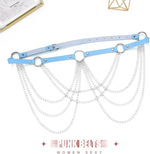 Miniatura 4 de Asooll Cinturón punk de cadena de cuero en capas para el cuerpo, joyería de cintura de cuero para la playa, club, fiesta, accesorios de joyería