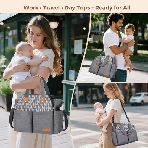 Miniatura 2 de Lekebaby Bolsa de pañales, 17 bolsillos, bolsa de pañales de viaje grande impermeable con cambiador portátil, bolsa de hospital cruzada para mamá
