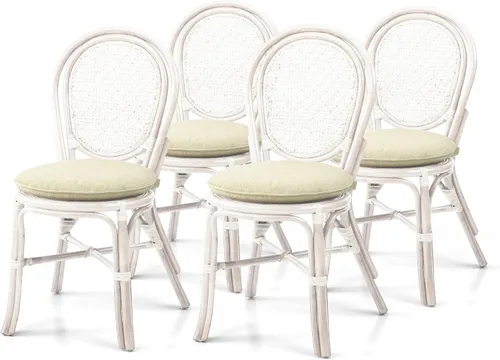 Miniatura 12 de Denver Dining - Silla auxiliar de mimbre hecha a mano con cojín color crema, ratán natural, colonial