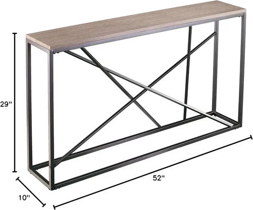 Miniatura 6 de SEI Furniture Arendal - Mesa consola delgada de piedra sintética, comedor con concepto abierto, estilo moderno, hierro con recubrimiento de polvo