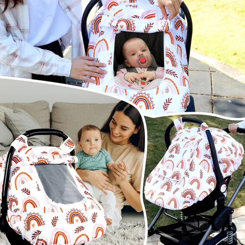 Miniatura 7 de Pea Pod Funda de Asiento de Automóvil para Bebé Niñas, Fundas de Asiento de Automóvil Infantil Arcoíris con Capota para Recién Nacidos, 2 Capas