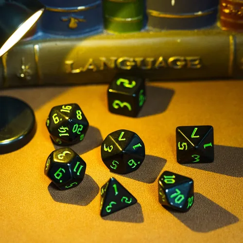 Miniatura 3 de Juego de dados DND de 7 dados poliédricos con una bolsa de dados de cuero, juego de dados D&D para juegos de mesa RPG (negro)