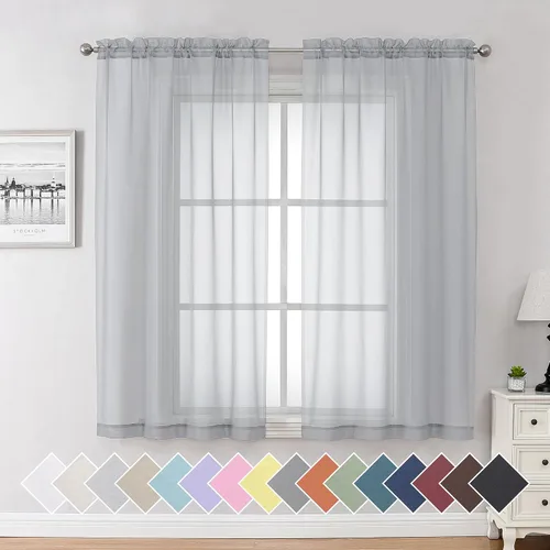 Miniatura 147 de Aiyufeng 2 paneles de cenefa transparente negra de 14 pulgadas de largo, cortinas cortas negras transparentes para dormitorio, cortinas de cocina