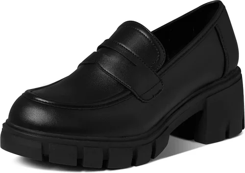 AMINUGAL Mocasines de plataforma vintage para mujer, tacones gruesos, sin cordones, con punta redonda, uniforme, de moda, zapatos de vestir,
