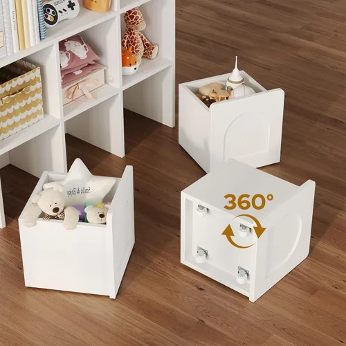 Miniatura 3 de knoworld - Estantería infantil con almacenamiento de juguetes, organizador oculto con 3 cajones enrollables ocultos y 5 cubos abiertos para Blanco