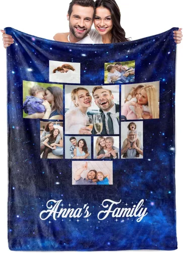 Manta personalizada con corazones con fotos para mamá papá, manta personalizada para la cama, manta de forro polar, regalo para la familia, regalo