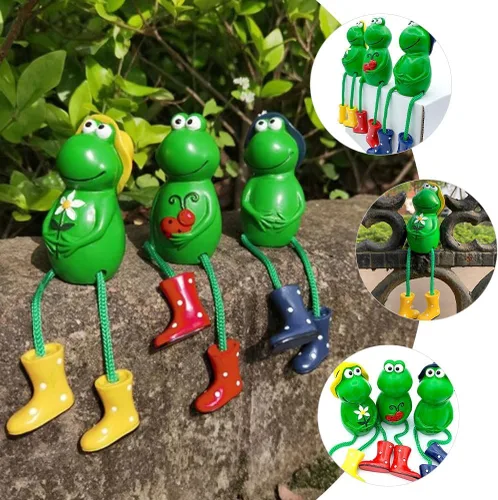 Miniatura 5 de ARTIBETTER Figuras en miniatura de rana para decoración del hogar, 3 piezas, figuras de rana, estantes con patas colgantes, estatua de rana, adorno