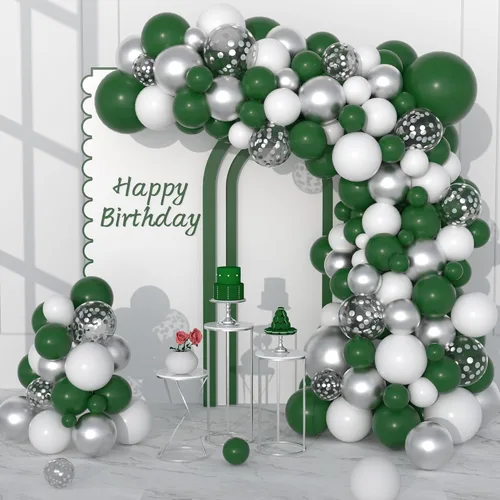 Miniatura 14 de Kit de arco de guirnalda de globos de color verde oscuro, negro y dorado, 122 globos de confeti negro verde oscuro metálico dorado para selva, Verde