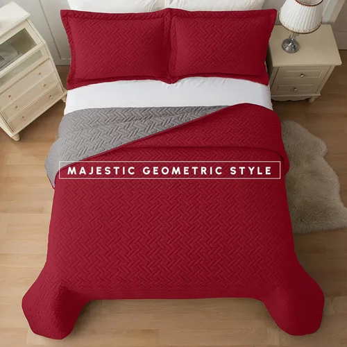 Miniatura 5 de Elegant Comfort Juego de colcha reversible acolchada de 3 piezas con fundas de almohada, exquisitas costuras majestuosas para todas las estaciones