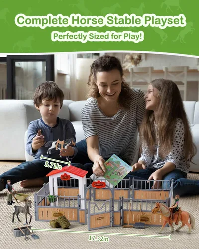 Miniatura 3 de Juego de establo de caballos, regalos de caballo para niñas y niños con 3 caballos y 2 jinetes, juego de juguetes de caballos de animales de granja