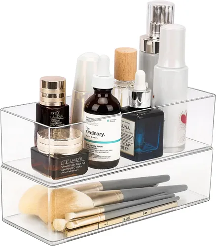 JessLab Organizador de Acrílico, Paquete de 2 Secciones de Cubo Organizador de Maquillaje para Cajón, Organizador de Maquillaje para Tocador,