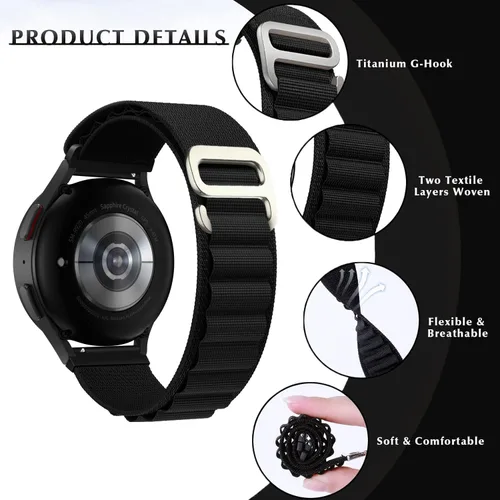 Miniatura 2 de Correa de nylon compatible con Samsung Galaxy Watch 7/FE/6/5 Pro 4 3/Watch 4 6 Classic/Active/Gear S2 S3 Frontier, correa de bucle deportivo de 20