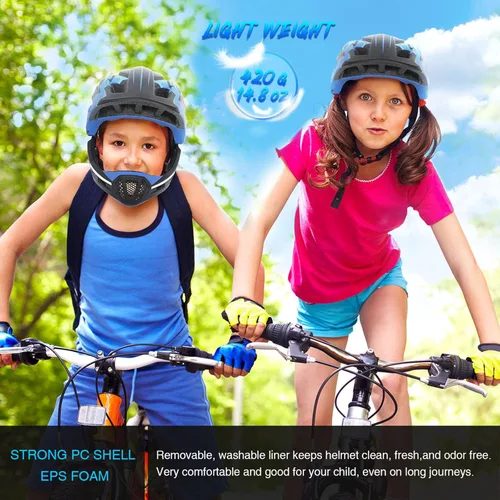 Miniatura 7 de Lixada Casco de bicicleta para niños, ajustable, desmontable, de cara completa, casco de ciclismo para niños, bicicleta, monopatín, scooter,