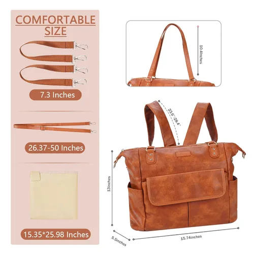 Miniatura 7 de Bolsa de pañales de cuero a la moda con 13 bolsillos para mamá papá, bolsa grande de viaje para bebés para niños y niñas con 3 bolsillos aislados