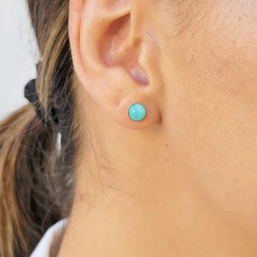 Miniatura 13 de Pendientes naturales de 0.236 in con chapado en oro blanco sobre plata de ley, bisel cabujón de piedras preciosas regalo de joyería para ella