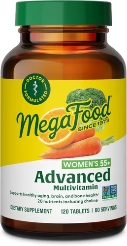 MegaFood Multivitamínico avanzado para mujeres de 55+, multivitamínico para mujeres, B12 metilado, metilfolato, colina, vitamina D3, biotina,