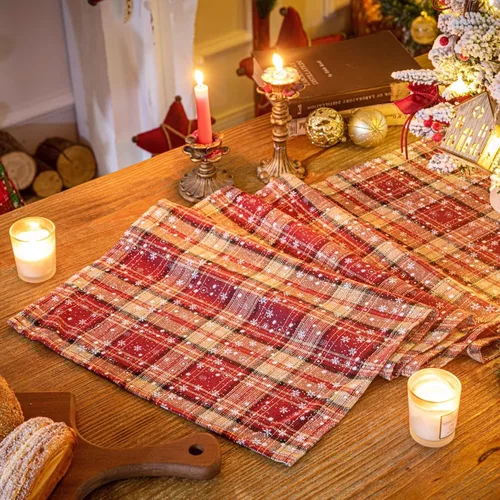 Miniatura 6 de Camino de mesa de Navidad a cuadros beige, caminos de mesa de vacaciones de invierno de 72 pulgadas de largo, decoraciones de Navidad