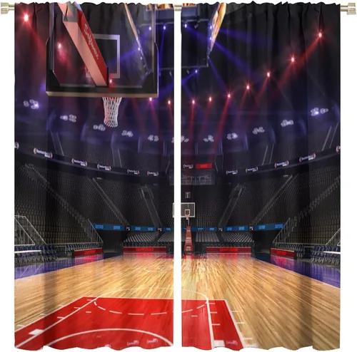 Miniatura 30 de Cortinas deportivas de baloncesto para niños, patrón de llama de bola 3D naranja, 42 pulgadas de ancho x 45 pulgadas de largo