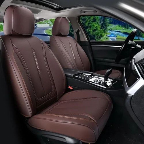 Miniatura 19 de Coverado Juego completo de fundas de asiento de automóvil, fundas rojas para asientos delanteros y traseros, de piel de napa impermeable, cojín