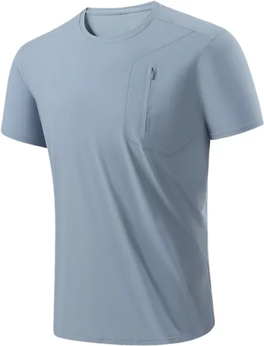 Miniatura 9 de Camisetas para hombre con bolsillo con cremallera, camiseta atlética de moda para gimnasio, fisicoculturismo, manga corta, cuello redondo liso