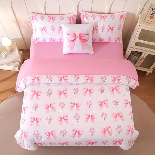 Miniatura 11 de Juego de edredón individual de 6 piezas para niñas, ropa de cama de mariposa rosa, juegos de edredón de mariposa con sábanas para niños