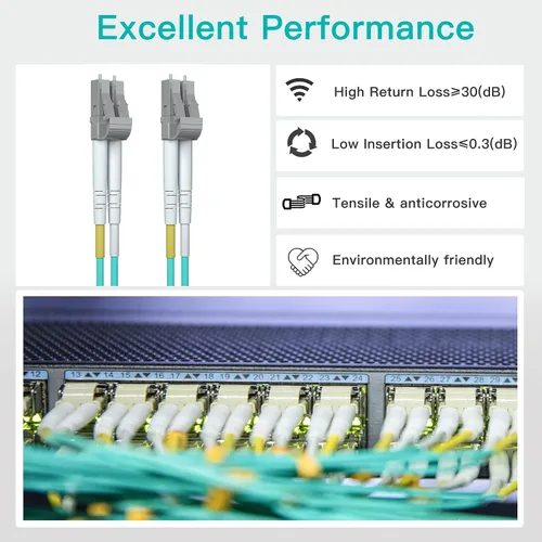 Miniatura 4 de Cable de conexión de fibra OM3 LC a LC de 0.7 ft, puente de fibra multimodo de 10 GB, LC-LC UPC dúplex MMF 50/125um, LSZH, para transceptor SFP