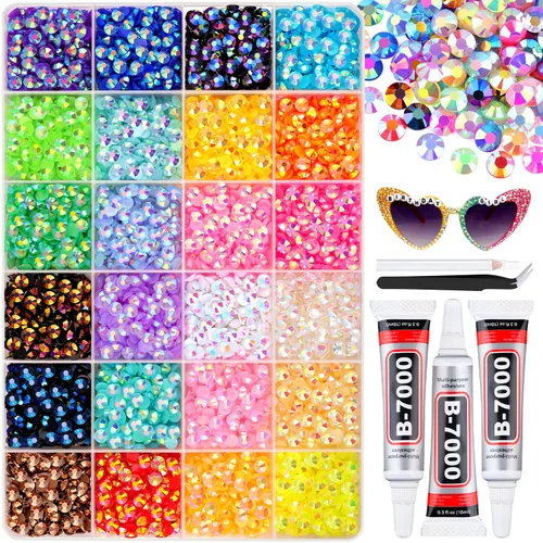 Miniatura 42 de 12000 diamantes de imitación de resina para decorar con brillantes con 3 piezas de pegamento para joyería B7000, 2 cajas de diamantes de imitación
