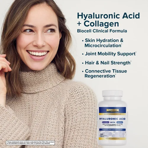 Miniatura 3 de Nature's Lab Ácido hialurónico con colágeno Biocell y MSM – hidratación de la piel, salud de las articulaciones, 120 cápsulas (suministro de 40 días)