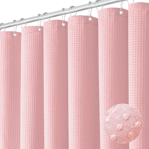 Miniatura 20 de Dynamene cortina de ducha de lino burdeos - cortinas de tela de nido de abeja texturizadas y resistentes para baño, 256GSM, juego de cortinas