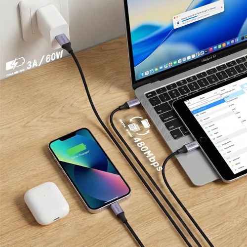 Miniatura 2 de Cable de carga rápida de nailon trenzado USB A a USB C de 3 pies, compatible con iPhone 17/17 Pro/16e/16 Plus/15 Pro/15, Samsung Galaxy