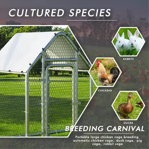 Miniatura 7 de LEMBERI Pequeño gallinero de metal, gallinero de alambre galvanizado, jaula de gallina para gallinas, conejos con cubierta impermeable