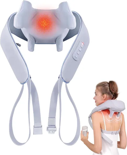 Miniatura 10 de MASGRE Masajeador Shiatsu de espalda y cuello, masajeador de hombros inalámbrico con calor, almohada eléctrica de masaje de tejido profundo 3D