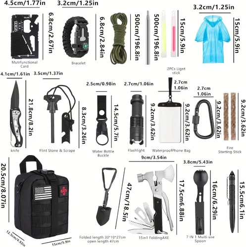 Miniatura 6 de Kit de supervivencia, 252 piezas de equipo de supervivencia con bolsa compatible con sistema Molle y tienda de emergencia, kit de emergencia