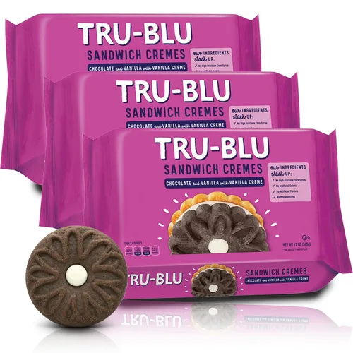 TRU BLU - Galletas dúplex con crema de chocolate y vainilla, sin ingredientes artificiales, sin jarabe de maíz de alta fructosa, fabricadas en los