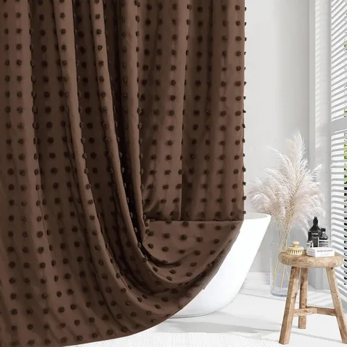 Miniatura 16 de Siiluminisoy Cortina de ducha pequeña bohemia de tela tejida, bonita cortina de ducha beige, 36 x 72 pulgadas, con pliegues mechonados, floral