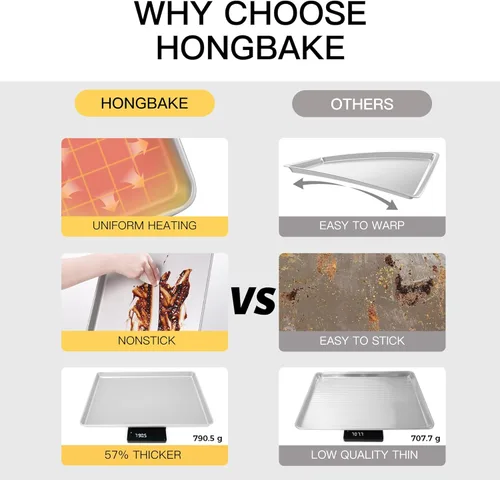 Miniatura 2 de HONGBAKE Juego de 2 bandejas de media bandeja para hornear, antiadherentes para horno, bandejas de galletas comerciales resistentes para 1/2, aptas