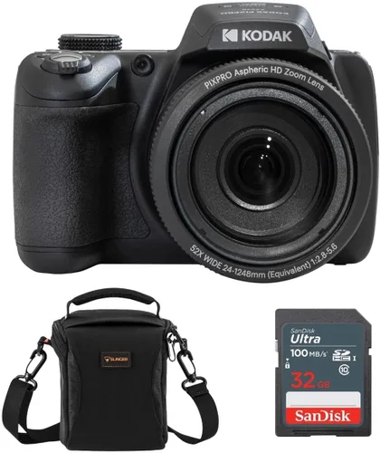 Kodak PIXPRO AZ528 Astro Zoom - Cámara digital Full HD de 16 MP, color negro, paquete con tarjeta de memoria de 32 GB y bolsa para cámara