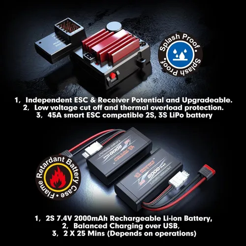 Miniatura 5 de HYPER GO H16PL 1/16 RTR Buggy RC sin Escobillas Rápido para Adultos, Camión RC Máx 61 km/h, Coche de Carreras 4WD de Alta Velocidad con Batería 2S