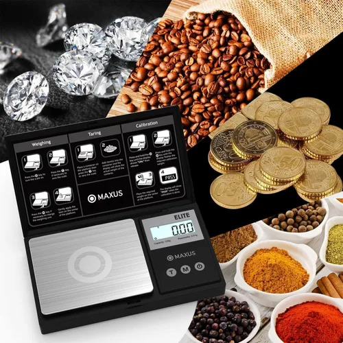 Miniatura 4 de MAXUS - Báscula de bolsillo digital de gramos 500 g x 0,01 g de alta precisión con bandeja, pesa alimentos pequeños, joyas, onzas, granos, pantalla