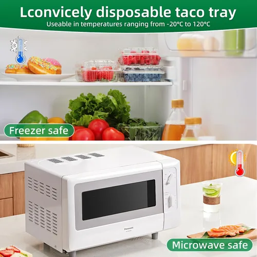 Miniatura 6 de 25 soportes desechables para tacos para fiestas, platos de taco de fibra de pulpa de bagazo con 3 divisores para reunión, soporte para bandeja