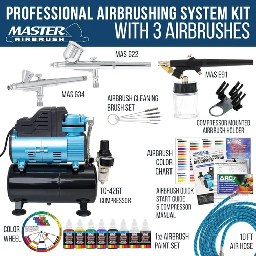 Miniatura 2 de Master Airbrush Cool Runner - Compresor de aire de doble ventilador con tanque de almacenamiento - Kit de sistema de aerografía profesional con 3
