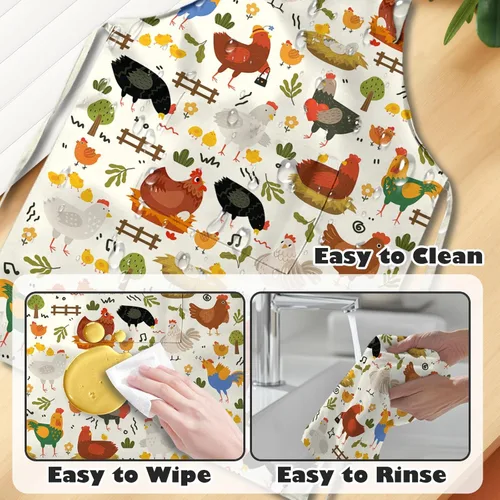 Miniatura 3 de Juego de delantales de cocina de pollo, delantales a juego de pollo para niños y adultos, bonitos delantales para padres e hijos con 2 bolsillos