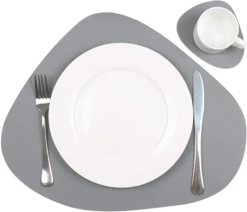 Juego de 2 manteles individuales y 2 posavasos de doble cara de cuero redondos de color para mesa de comedor, resistentes al calor, antideslizantes,
