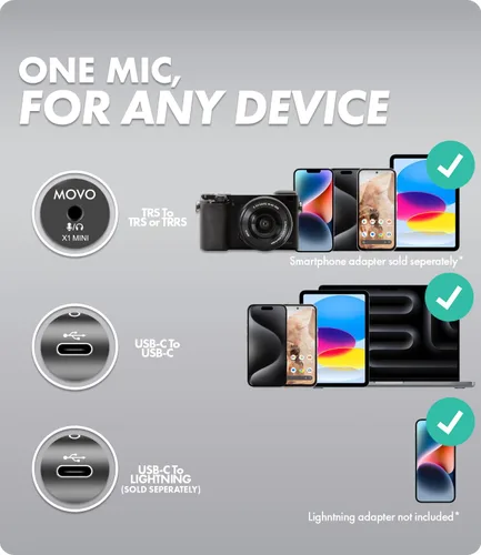 Miniatura 5 de Movo X1-Mini - Micrófono de video tipo escopeta para cámara - Micrófono de cámara analógico/digital de 3.5mm/USB-C supercardioide para DSLR, iPhone