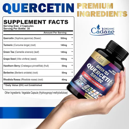 Miniatura 5 de Organic Cadane Suplementos de quercetina - 60 cápsulas de superalimentos